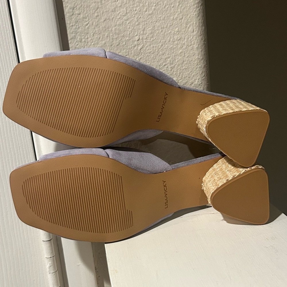 Lisa Vicky IMPRESS Platform Slide Sandals Womens 8.5M Lavender Suede Block Heel - Picture 10 of 10